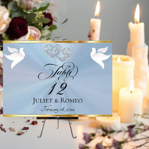 Doves & Heart - Pastel Blue/Silver Table Number