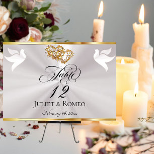Doves & Heart - Pearl White/Gold Table Number