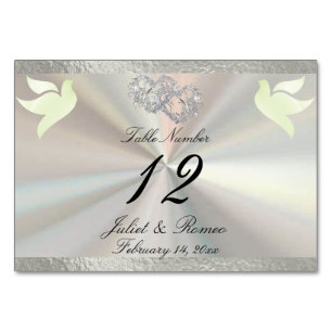 Doves & Heart - White/Silver Table Number