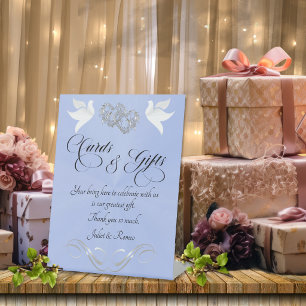 Doves & Hearts Cards & Gifts - Blue Pearl/Silver Pedestal Sign