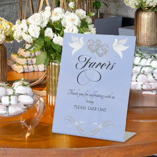 Doves & Hearts Favours - Blue Pearl/Silver Pedestal Sign