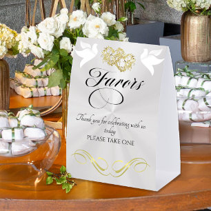 Doves & Hearts Favours - White Pearl/Gold