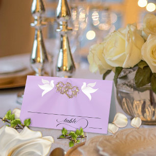 Doves & Hearts - Lavender Pearl/Gold Place Card