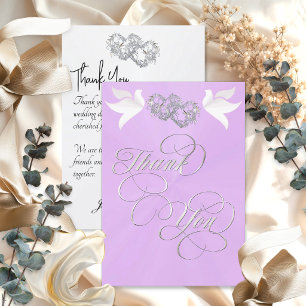 Doves & Hearts - Lavender Pearl/Silver Thank You Card
