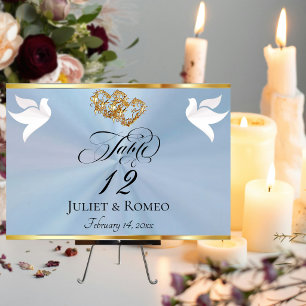 Doves & Hearts - Pastel Blue/Gold Table Number