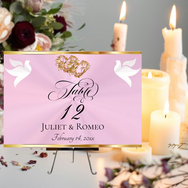 Doves & Hearts - Pastel Pink/Gold Table Number (Creator Uploaded)