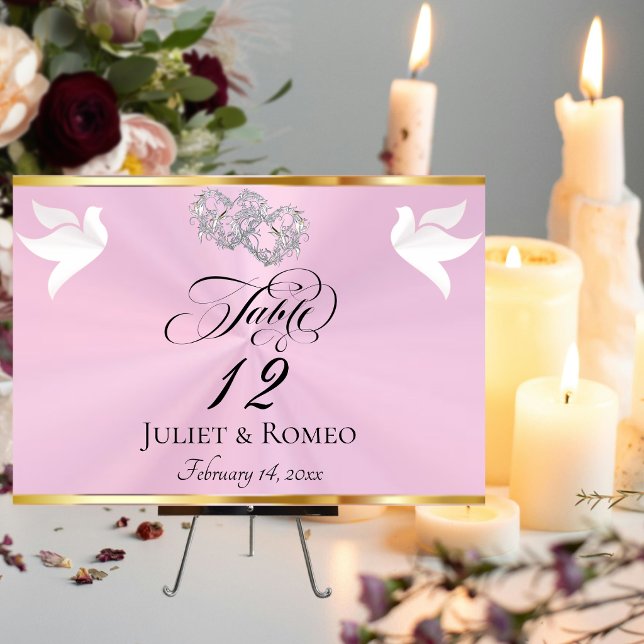 Doves & Hearts - Pastel Pink/Silver Table Number (Creator Uploaded)