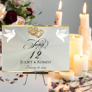 Doves & Hearts - Pastel Sage/Gold Table Number