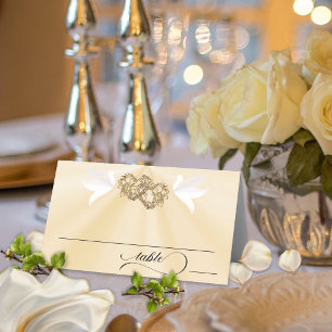 Doves & Hearts - Peach Pearl/Gold Place Card