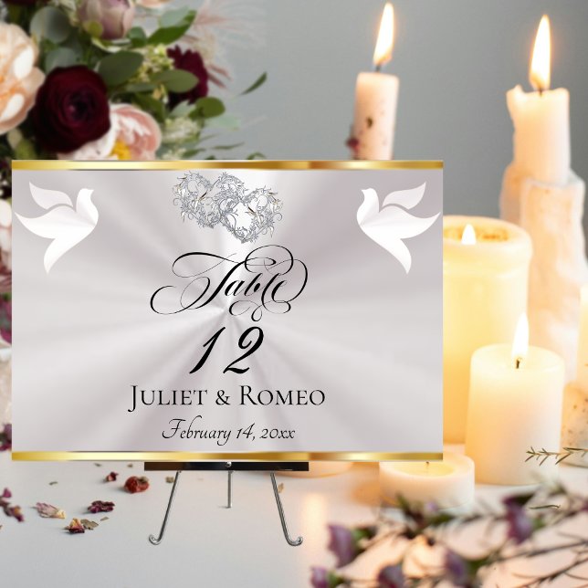Doves & Hearts - Pearl White/Silver Table Number (Creator Uploaded)