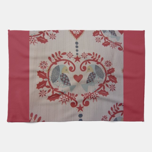 Doves & Hearts -- Pennsylvania Dutch Tea Towel (Horizontal)