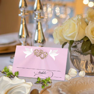 Doves & Hearts - Pink Pearl/Gold Place Card