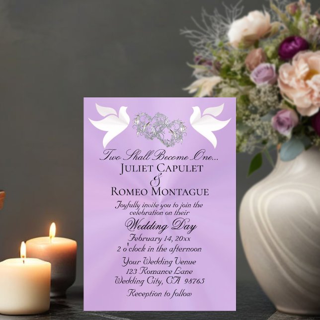 Doves, Hearts, QR Code - Lavender/Silver Invitation (Creator Uploaded)