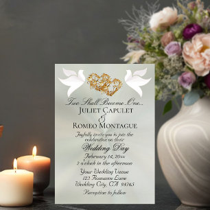 Doves, Hearts, QR Code - Pastel Sage/Gold Invitation