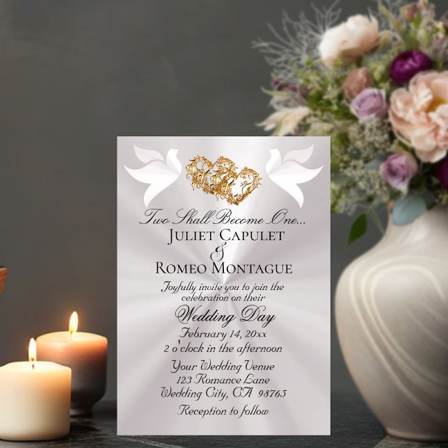 Doves, Hearts, QR Code - Pearl White/Gold Invitation (Creator Uploaded)