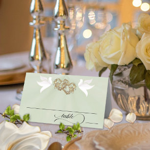Doves & Hearts - Sage Pearl/Gold Place Card