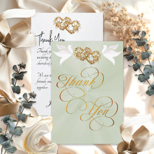 Doves & Hearts - Sage Pearl/Gold Thank You Card