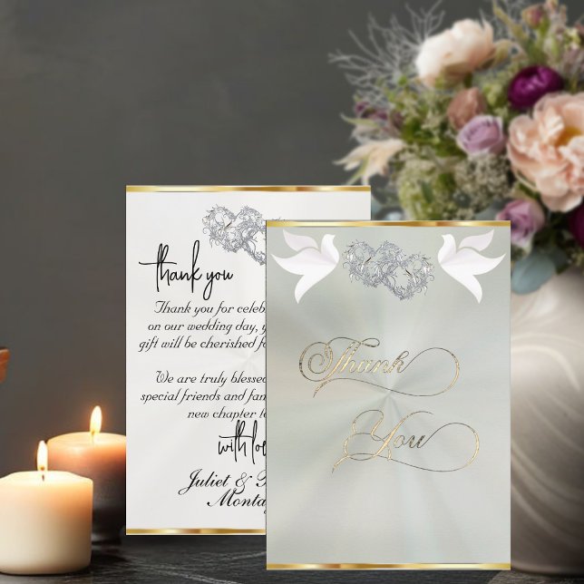 Doves & Hearts - Sage/Silver Thank You Card (Creator Uploaded)