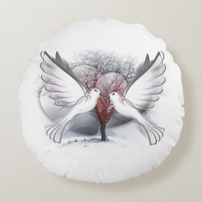 Doves In Love Round Cushion (Front)