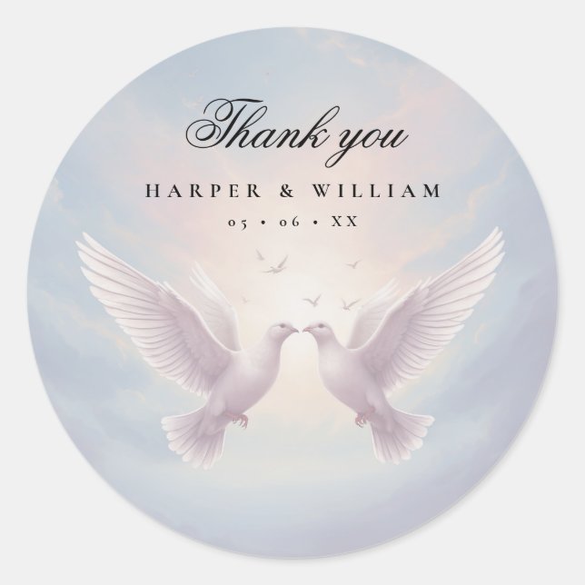 Doves in love wedding thank you classic round sticker (Front)