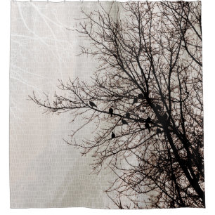 Doves in Tree Silhouette Neutral Mosaic Shower Curtain
