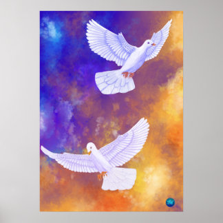 Doves in Twilight | Vibrant Colourful Poster