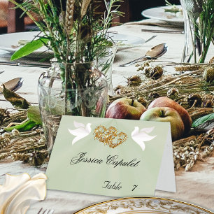 Doves & Linked Hearts Gold/Sage Place Card