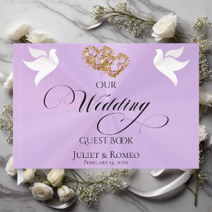 Doves & Linked Hearts - Lavender/Gold Guest Book