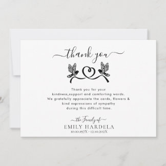 Doves Love Funeral Script Thank You Card