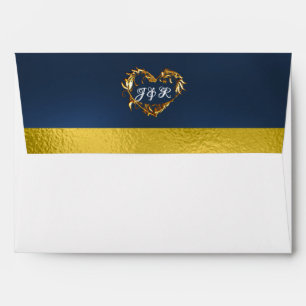 Doves & Monogram - Blue/Gold Wedding Envelope
