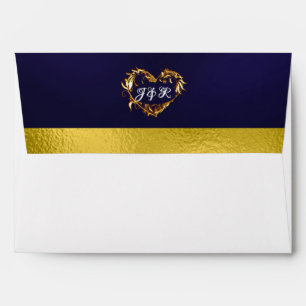 Doves & Monogram - Navy Blue/Gold Wedding Envelope