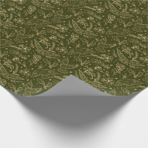 Doves Of Peace Green Shimmer Gold Foil Floral Wrapping Paper