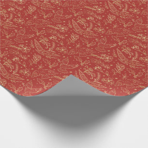 Doves Of Peace Red Shimmer Gold Foil Floral Wrapping Paper