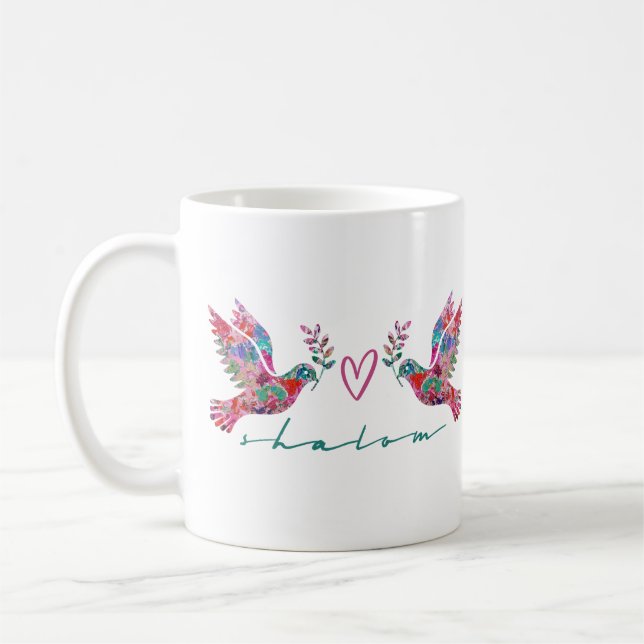 Doves of Peace (Shalom) White Coffee Mug (Left)