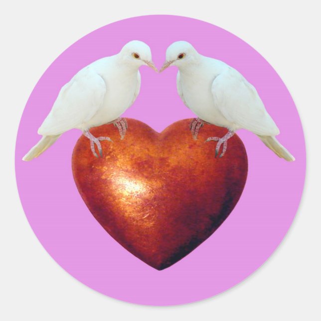 Doves on Red Heart Stickers (Front)