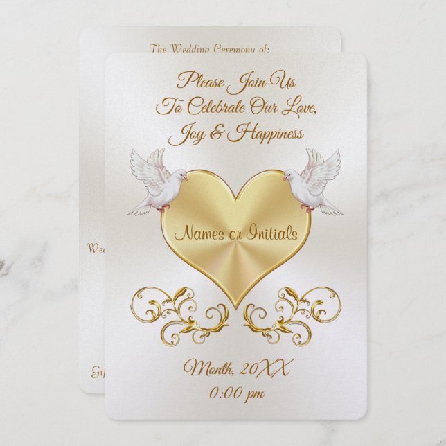 Doves over Heart Wedding Invitations Personalised (Front/Back)