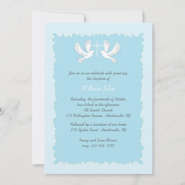 Doves Religious Invitation Blue (Front)