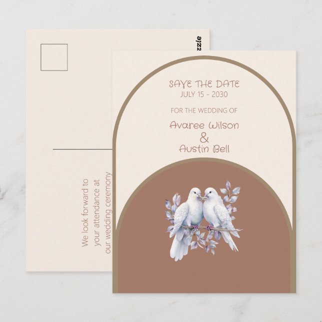 Doves Rings Mocha Mousse Light Beige Taupe Arched Postcard (Front/Back)