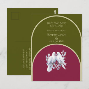 Doves Rings Olive Green Burgundy Yellow Arched Postcard