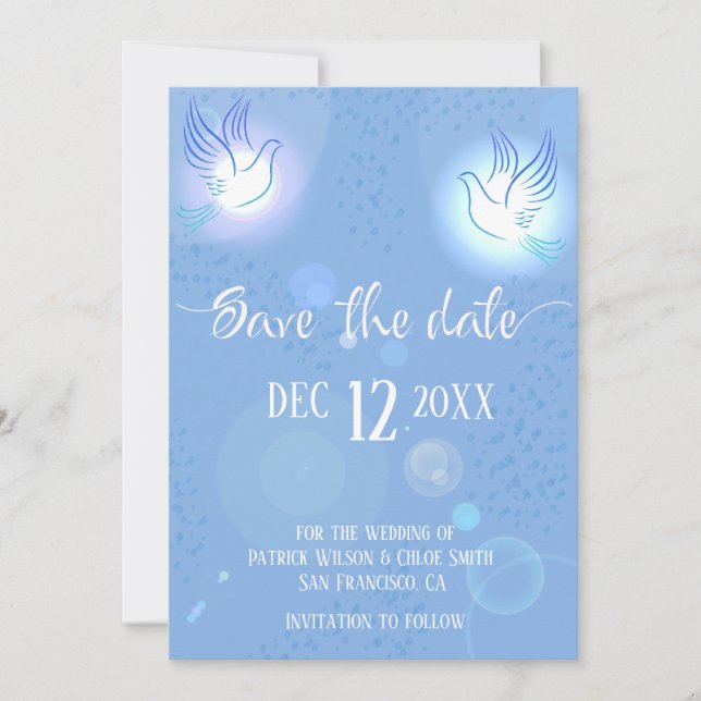 Doves Wedding Blue Lighting  Save The Date (Front)