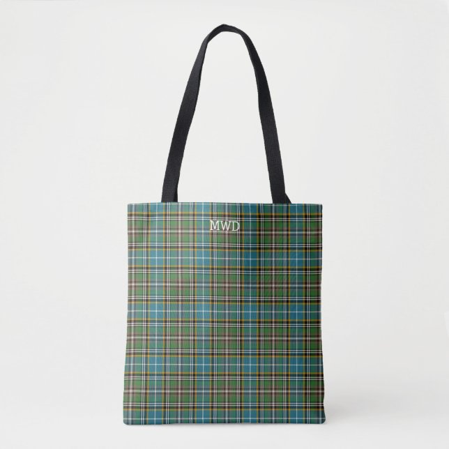 Dowling Clan Tartan Green Plaid Monogram Tote Bag (Front)