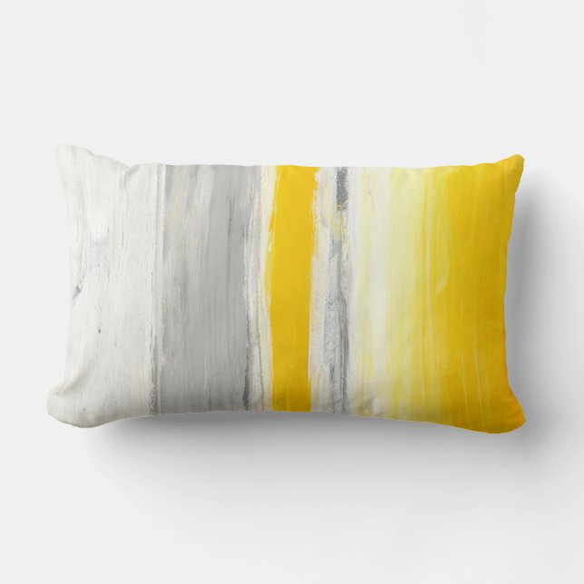 'Down Below' Grey and Yellow Abstract Art Pillow (Front)