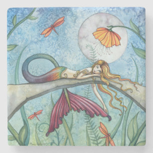 Down by the Pond Colourful Mermaid Art Stone Coaster
