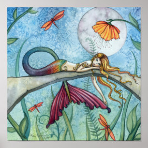 Down by the Pond Mermaid Fairy Art Poster