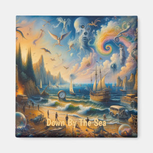 Down by the Sea: A Surreal Coastal Dreamscape Magnet