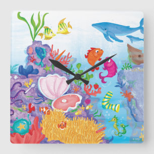 Down In The Ocean Square Wall Clock