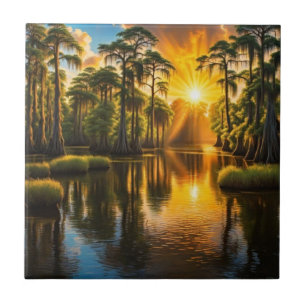 Down on the Bayou Sunrise Ceramic Tile