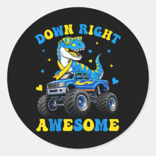 Down Right Awesome Dino World Down Syndrome Day Classic Round Sticker
