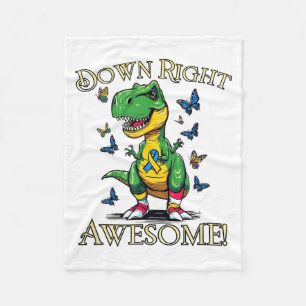 Down Right Awesome T Rex Down Syndrome Ribbon Fun Fleece Blanket