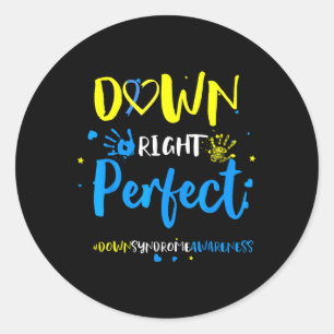 Down Right Perfect Down Syndrome Awareness Ribbon Classic Round Sticker